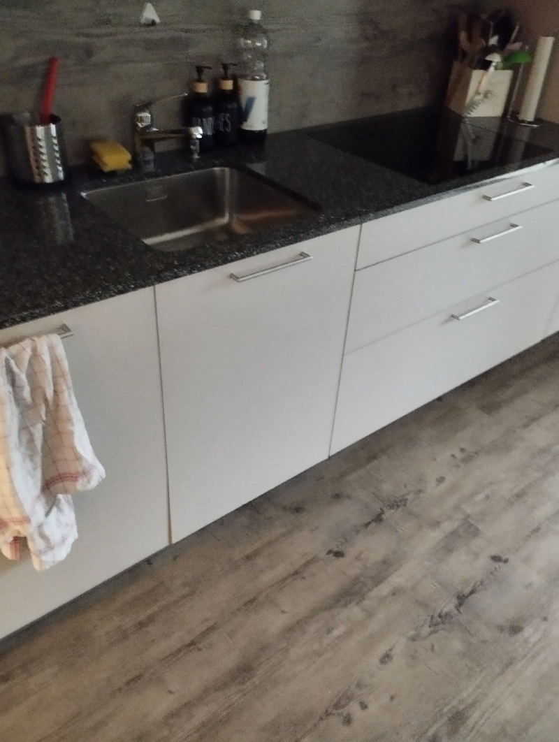 In der Kueche in Rothenfluh deuten die Spuren auf dem Boden auf Maeuse hin, wodurch ein Kammerjaeger zur fachgerechten Beseitigung sinnvoll sein kann.